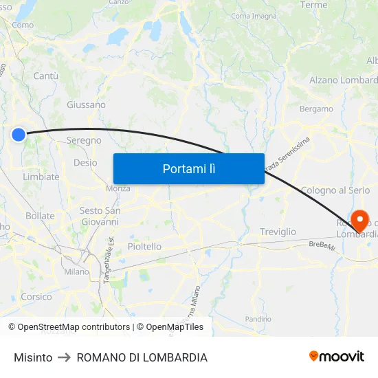 Misinto to ROMANO DI LOMBARDIA map