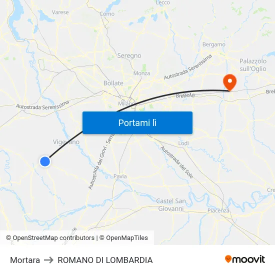 Mortara to ROMANO DI LOMBARDIA map