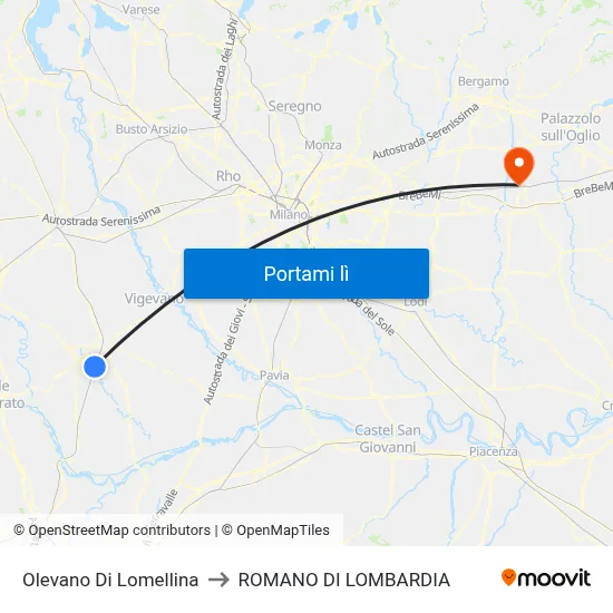 Olevano Di Lomellina to ROMANO DI LOMBARDIA map
