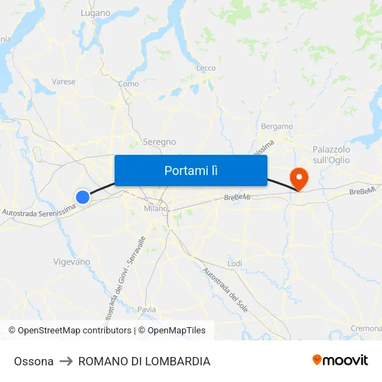Ossona to ROMANO DI LOMBARDIA map
