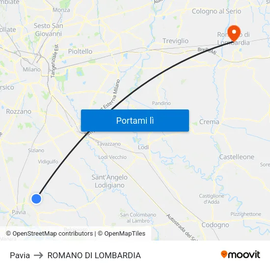 Pavia to ROMANO DI LOMBARDIA map