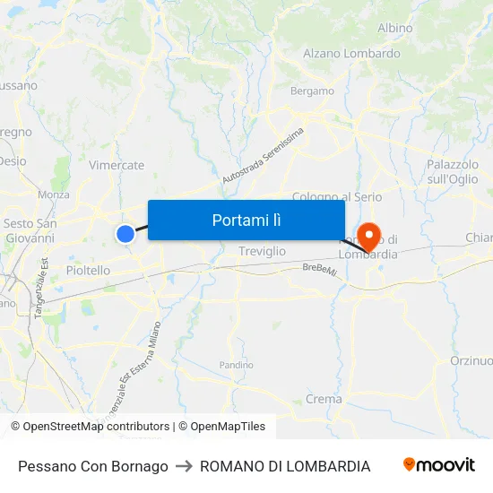 Pessano Con Bornago to ROMANO DI LOMBARDIA map