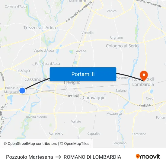 Pozzuolo Martesana to ROMANO DI LOMBARDIA map
