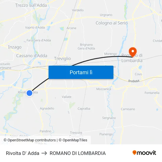 Rivolta D' Adda to ROMANO DI LOMBARDIA map