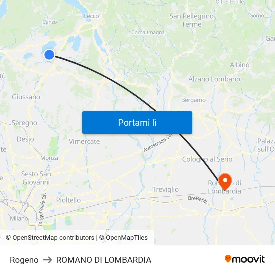 Rogeno to ROMANO DI LOMBARDIA map