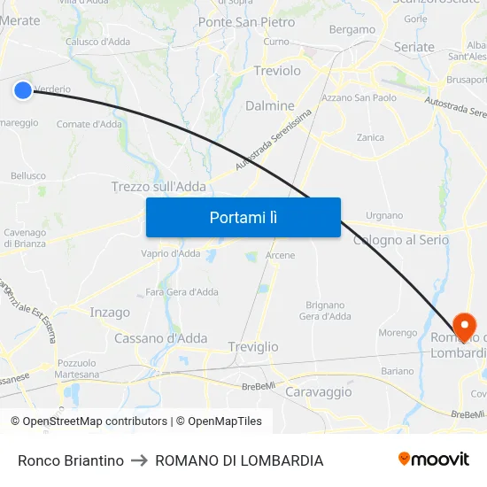 Ronco Briantino to ROMANO DI LOMBARDIA map