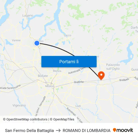 San Fermo Della Battaglia to ROMANO DI LOMBARDIA map