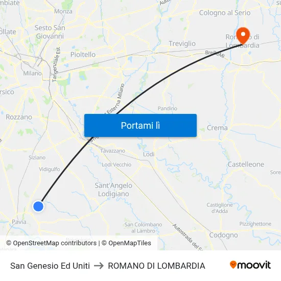 San Genesio Ed Uniti to ROMANO DI LOMBARDIA map