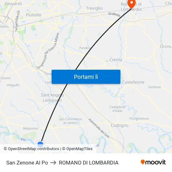 San Zenone Al Po to ROMANO DI LOMBARDIA map