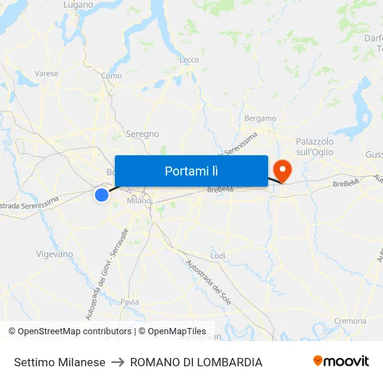 Settimo Milanese to ROMANO DI LOMBARDIA map