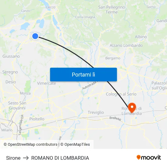 Sirone to ROMANO DI LOMBARDIA map