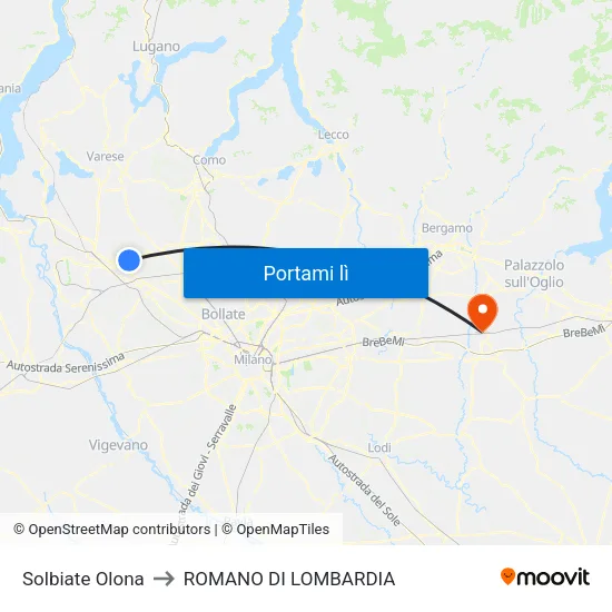 Solbiate Olona to ROMANO DI LOMBARDIA map