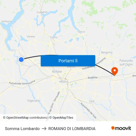Somma Lombardo to ROMANO DI LOMBARDIA map