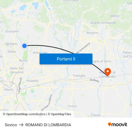 Sovico to ROMANO DI LOMBARDIA map