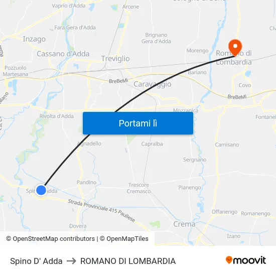 Spino D' Adda to ROMANO DI LOMBARDIA map