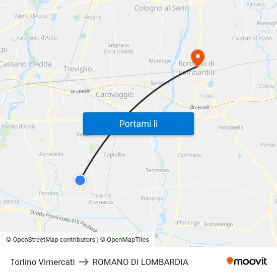 Torlino Vimercati to ROMANO DI LOMBARDIA map