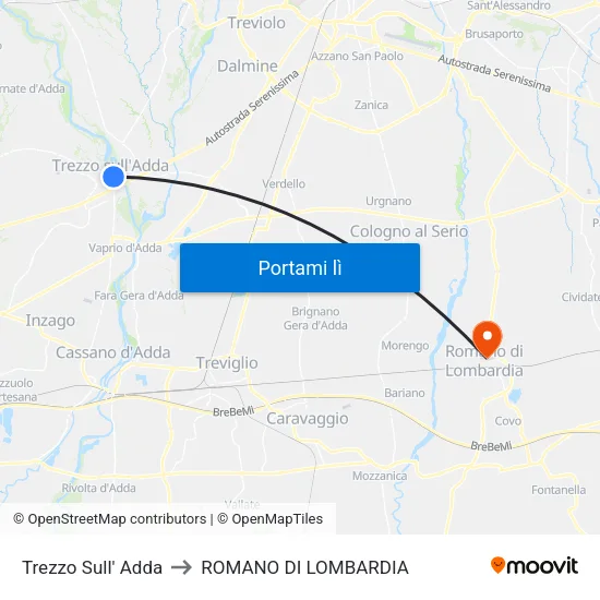 Trezzo Sull' Adda to ROMANO DI LOMBARDIA map