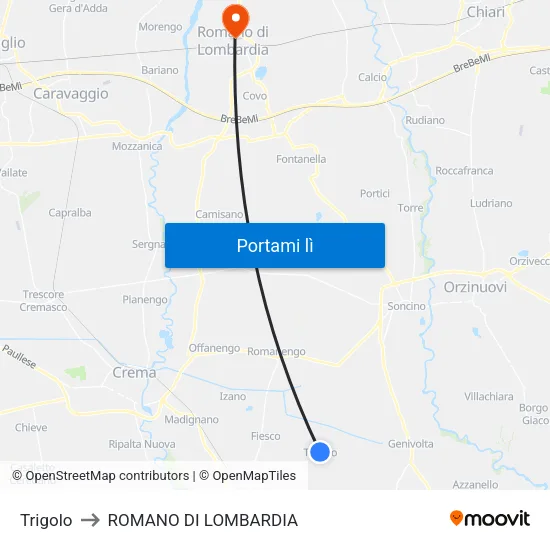Trigolo to ROMANO DI LOMBARDIA map