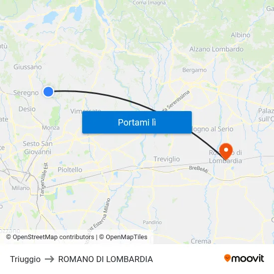 Triuggio to ROMANO DI LOMBARDIA map