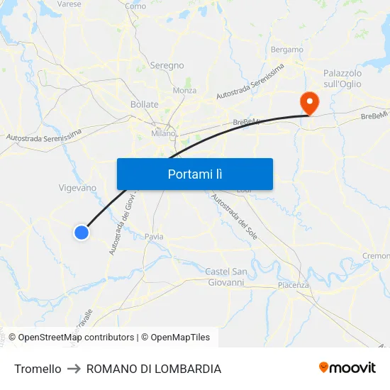 Tromello to ROMANO DI LOMBARDIA map