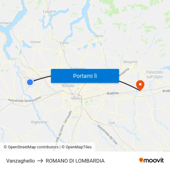 Vanzaghello to ROMANO DI LOMBARDIA map