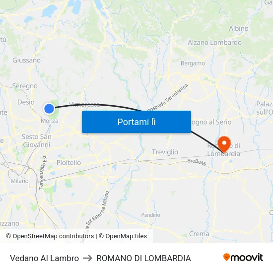 Vedano Al Lambro to ROMANO DI LOMBARDIA map