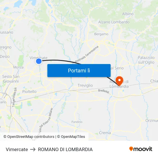 Vimercate to ROMANO DI LOMBARDIA map