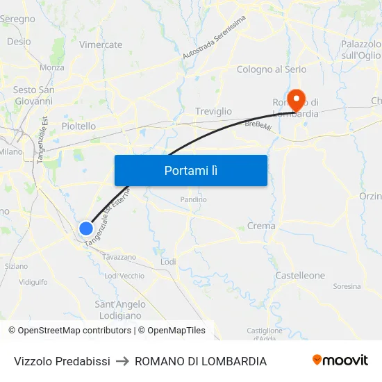 Vizzolo Predabissi to ROMANO DI LOMBARDIA map