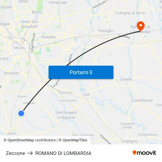 Zeccone to ROMANO DI LOMBARDIA map