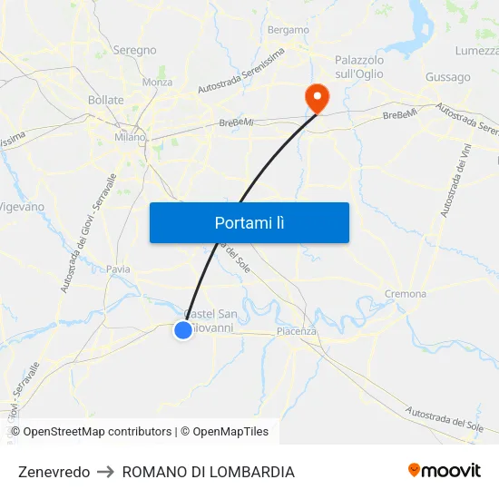 Zenevredo to ROMANO DI LOMBARDIA map