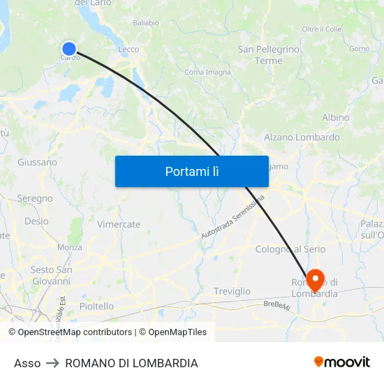 Asso to ROMANO DI LOMBARDIA map