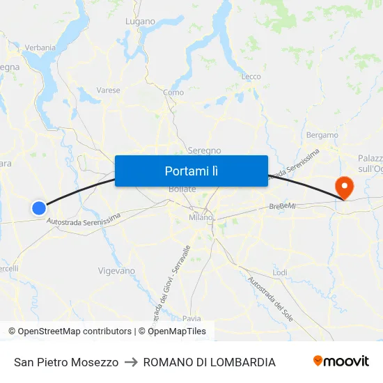 San Pietro Mosezzo to ROMANO DI LOMBARDIA map