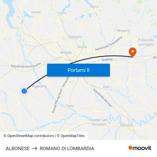 ALBONESE to ROMANO DI LOMBARDIA map