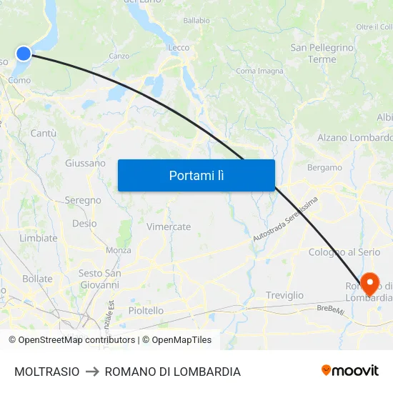 MOLTRASIO to ROMANO DI LOMBARDIA map