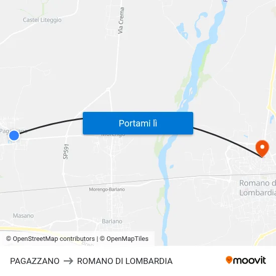 PAGAZZANO to ROMANO DI LOMBARDIA map