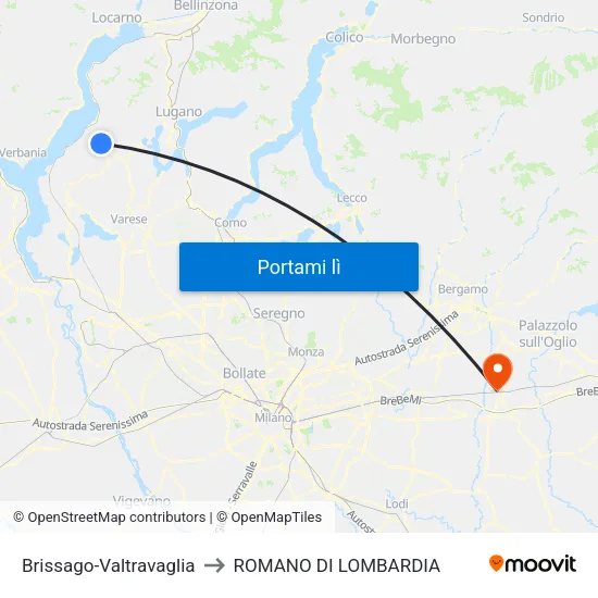 Brissago-Valtravaglia to ROMANO DI LOMBARDIA map
