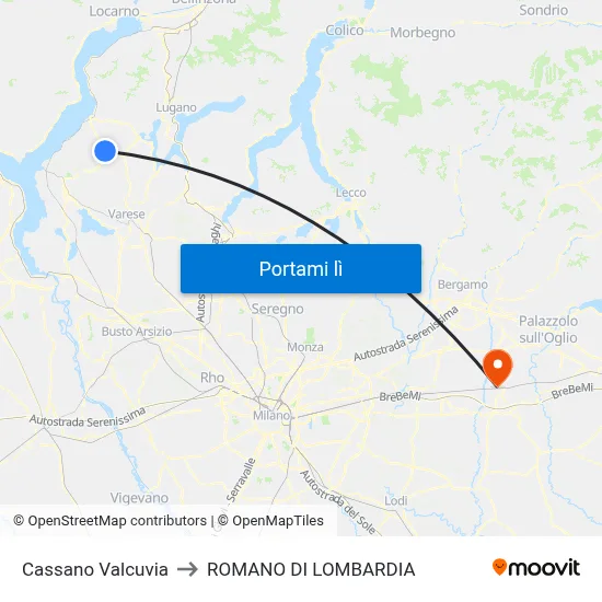 Cassano Valcuvia to ROMANO DI LOMBARDIA map