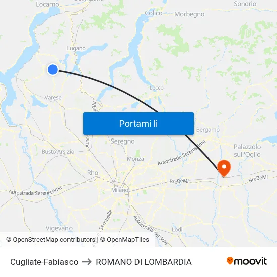 Cugliate-Fabiasco to ROMANO DI LOMBARDIA map