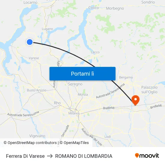 Ferrera Di Varese to ROMANO DI LOMBARDIA map