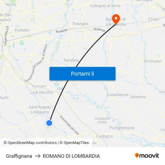 Graffignana to ROMANO DI LOMBARDIA map