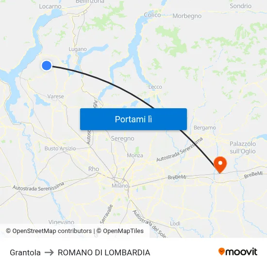 Grantola to ROMANO DI LOMBARDIA map