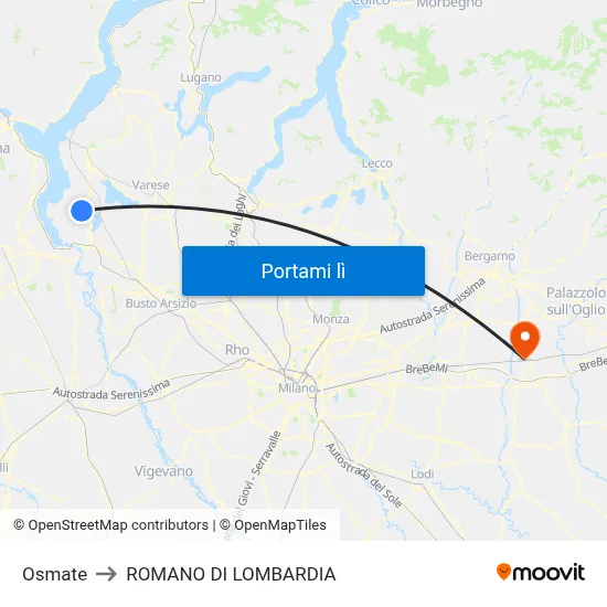 Osmate to ROMANO DI LOMBARDIA map