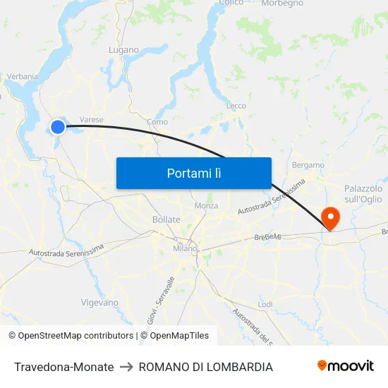 Travedona-Monate to ROMANO DI LOMBARDIA map