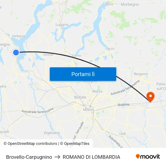 Brovello-Carpugnino to ROMANO DI LOMBARDIA map