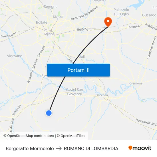 Borgoratto Mormorolo to ROMANO DI LOMBARDIA map