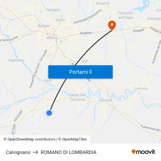 Calvignano to ROMANO DI LOMBARDIA map