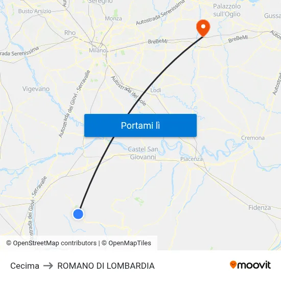 Cecima to ROMANO DI LOMBARDIA map