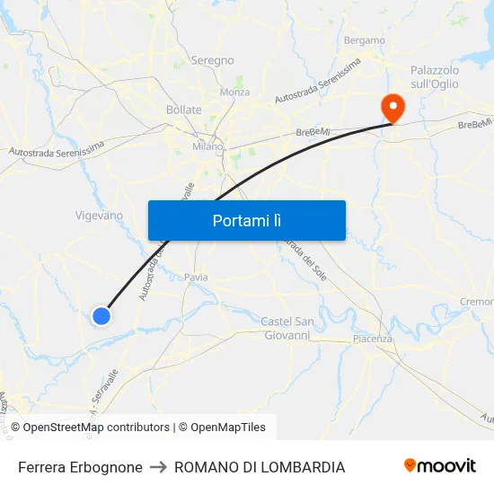 Ferrera Erbognone to ROMANO DI LOMBARDIA map