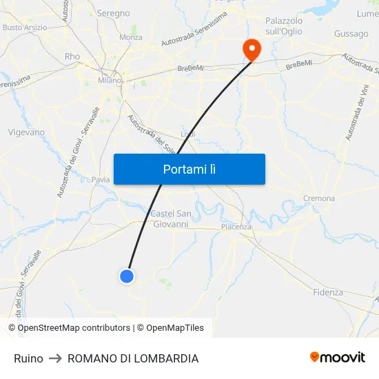 Ruino to ROMANO DI LOMBARDIA map