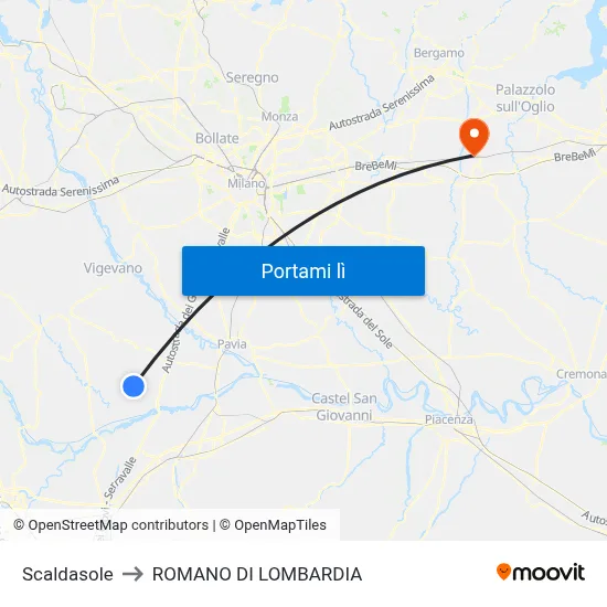Scaldasole to ROMANO DI LOMBARDIA map
